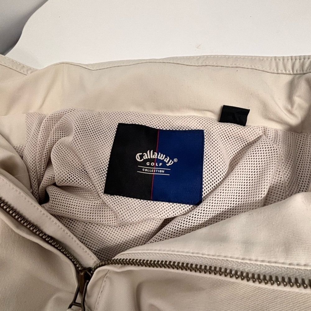 Vintage Callaway Men's Light Beige Golf High Collar Windbreaker hidden hood - Picture 5 of 10